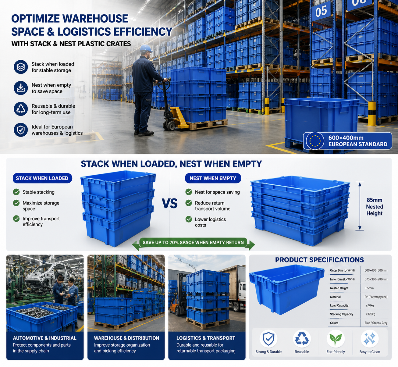 Ultimi blog aziendali su Perché i magazzini europei stanno passando alle scatole di plastica stack & nest per una logistica più intelligente?