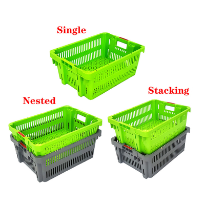 Cassa di plastica instabile a maglia Scatole di riciclaggio di plastica Cassa di conservazione di frutta impilabile